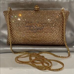 J Tiras VINTAGE Gold Crystal Evening Bag Tiger Eye Closure - Pre-Owned